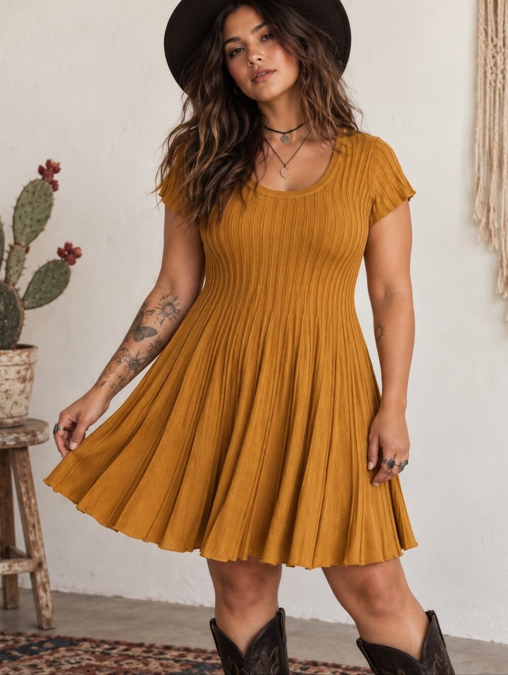 Torrid Women's Size 18 Ribbed Knit Skater Dress Mustard Yellow
